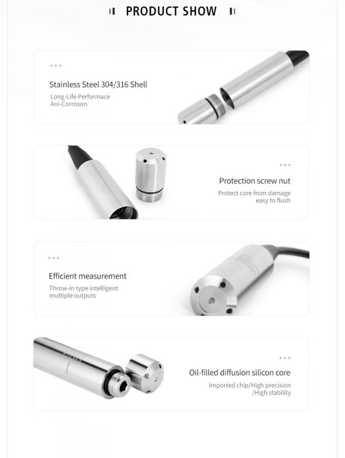 روجيا 4-20ma مستوى السائل الغائم مستوى مستشعر مؤشر جهاز نقل مستشعرات مستوى المياه الهيدروستاتيكية لمعالجة مياه الصرف الصحي 2
